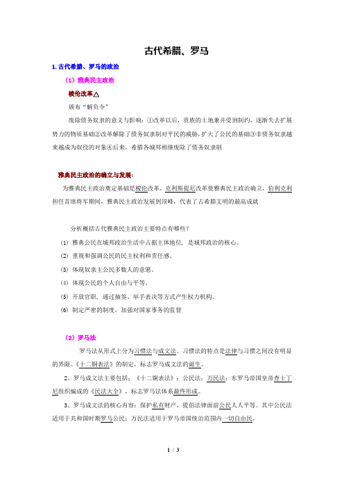 2018高考历史必备知识(古代希腊、罗马)