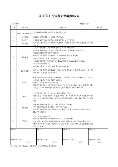 建筑施工现场临时用电验收表