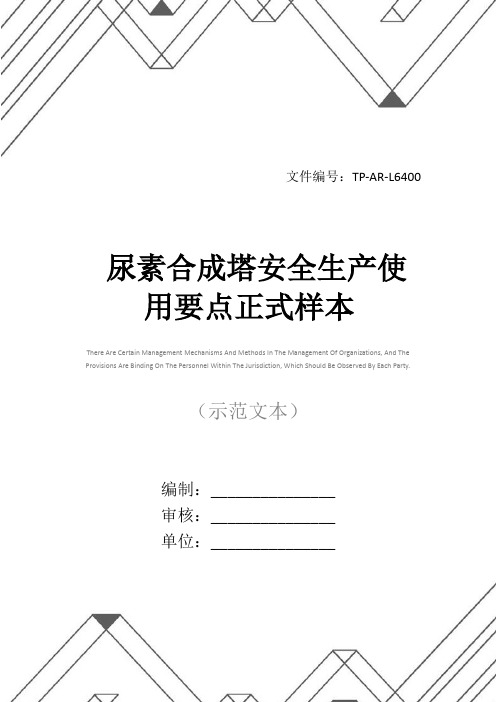 尿素合成塔安全生产使用要点正式样本