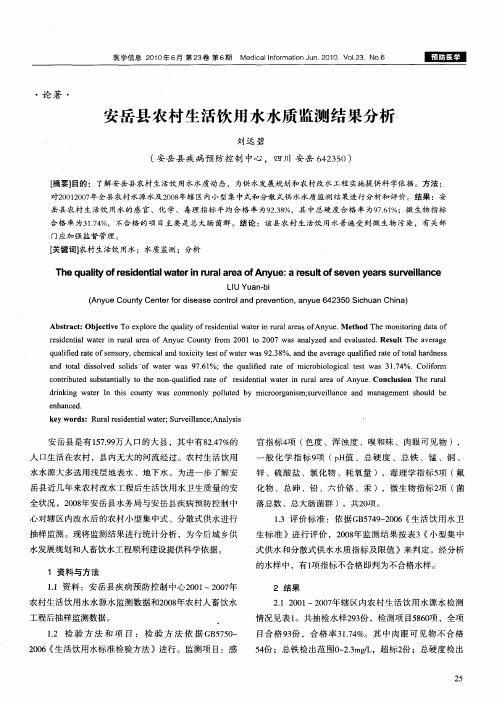安岳县农村生活饮用水水质监测结果分析