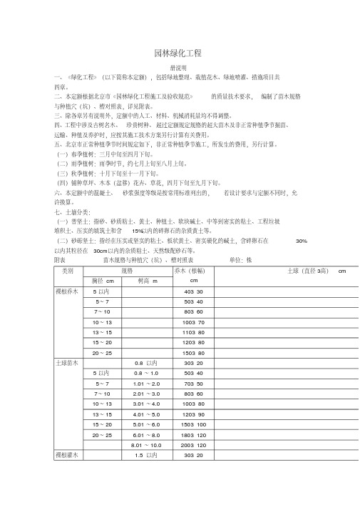 2012北京园林绿化工程预算定额