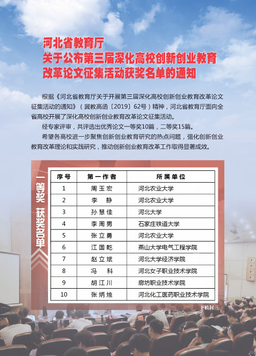 河北省教育厅关于公布第三届深化高校创新创业教育改革论文征集活