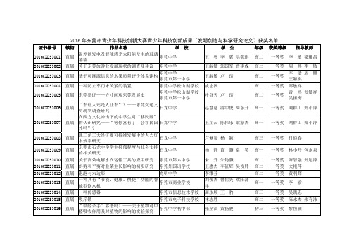 2016年莞市青少年科技创新大赛青少年科技创新成果(发明