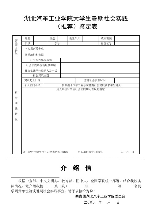 湖北汽车工业学院大学生暑期社会实践概要