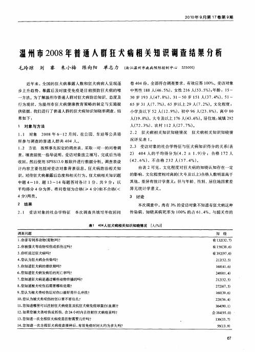 温州市2008年普通人群狂犬病相关知识调查结果分析