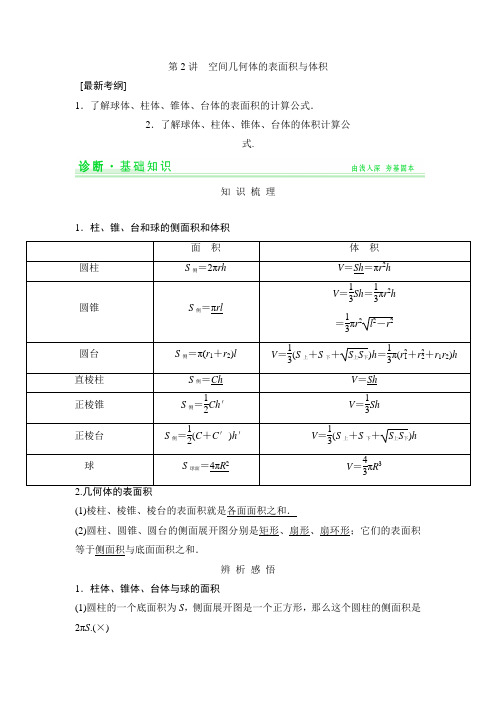 【创新设计】2015年高考数学(人教A版,理)一轮复习配套讲义：第7篇 第2讲 空间几何体的表面积与体积