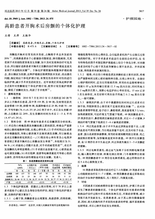 高龄患者开胸术后房颤的个体化护理