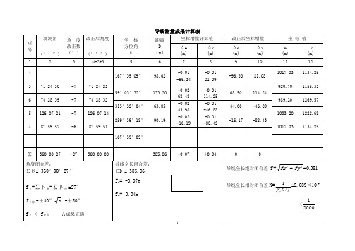 测量实习计算表