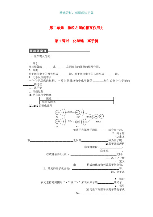 高中化学专题1微观结构与物质的多样性2.1化学键离子键课时作业苏教版必修2