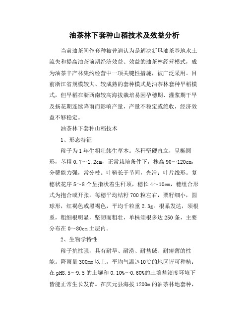 油茶林下套种山稻技术及效益分析
