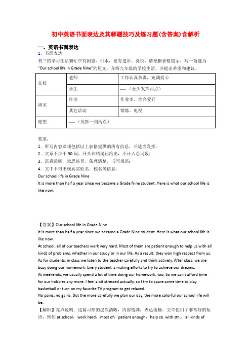 初中英语书面表达及其解题技巧及练习题(含答案)含解析