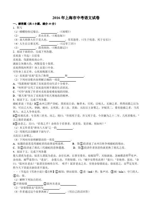 2016年上海市中考语文试题含答案解析