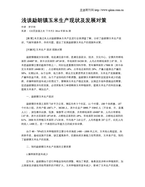 浅谈勐朗镇玉米生产现状及发展对策
