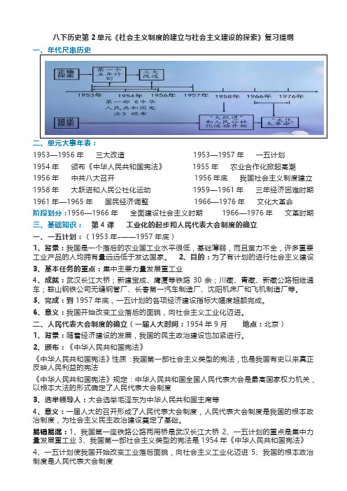 八下历史第2单元《社会主义制度的建立与社会主义建设的探索》复习提纲