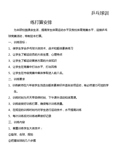 乒乓球训练打算安排