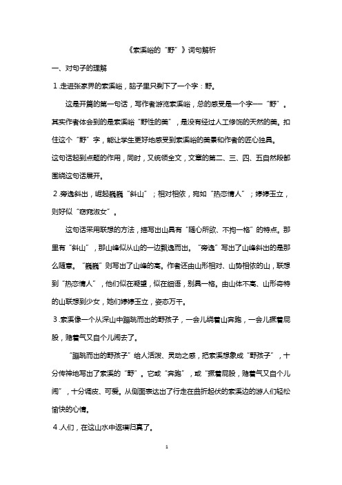 部编版小学语文六年级上册  《索溪峪的“野”》词句解析