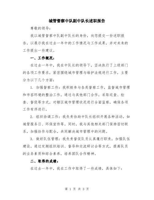 城管督察中队副中队长述职报告