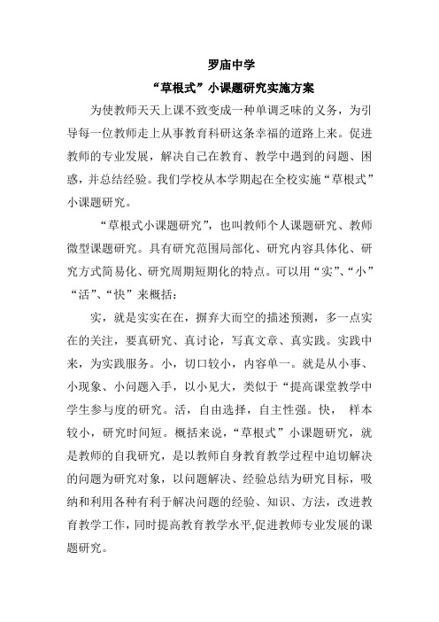 罗庙中学“草根式”小课题研究实施方案