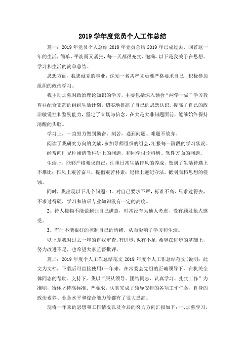 工作总结-2019学年度党员个人工作总结 精品