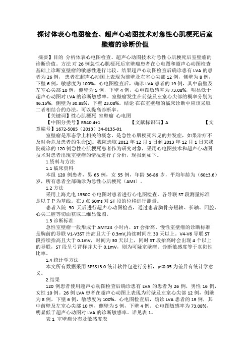 探讨体表心电图检查、超声心动图技术对急性心肌梗死后室壁瘤的诊断价值