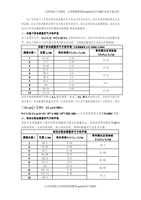 大学物理实验---声速的测定数据处理