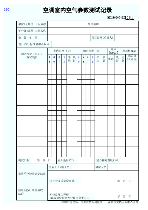 空调室内空气参数测试记录