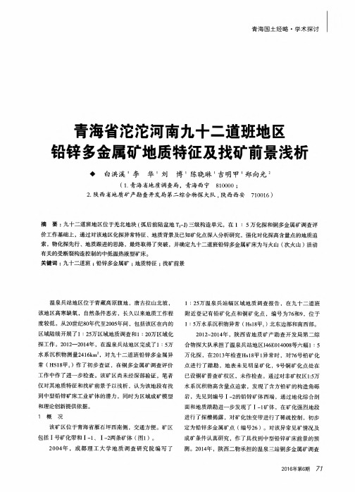 青海省沱沱河南九十二道班地区铅锌多金属矿地质特征及找矿前景浅析