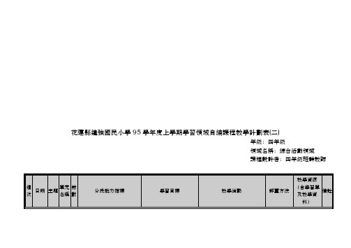 小学年度上学期学习领域自编课程教学计划表