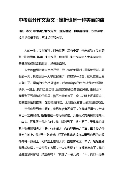 中考满分作文范文：挫折也是一种美丽的痛