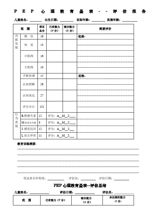 PEP-3孤独症儿童心理教育量表评估报告