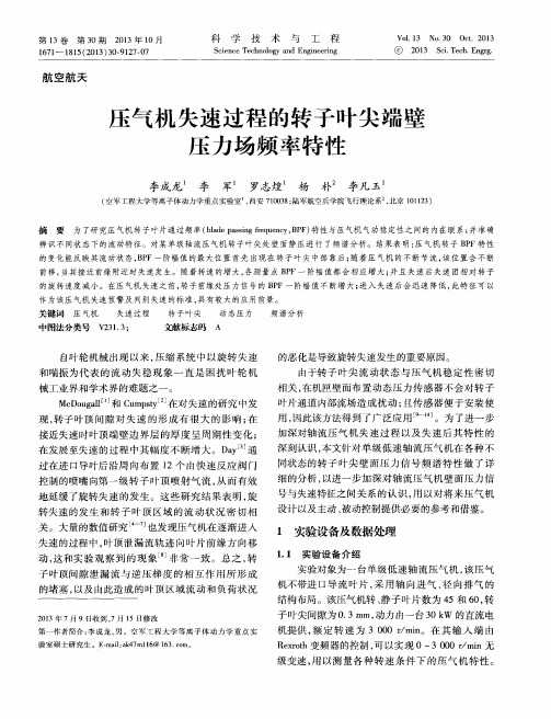 压气机失速过程的转子叶尖端壁压力场频率特性