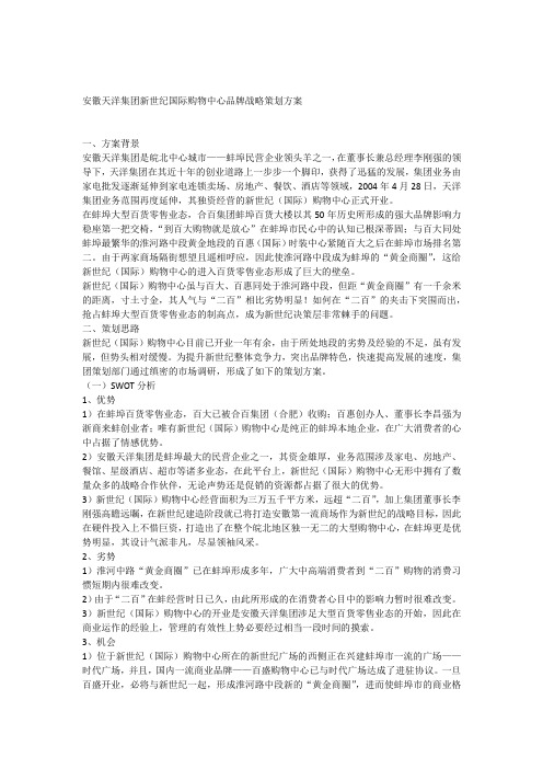 安徽天洋集团新世纪国际购物中心品牌战略策划方案