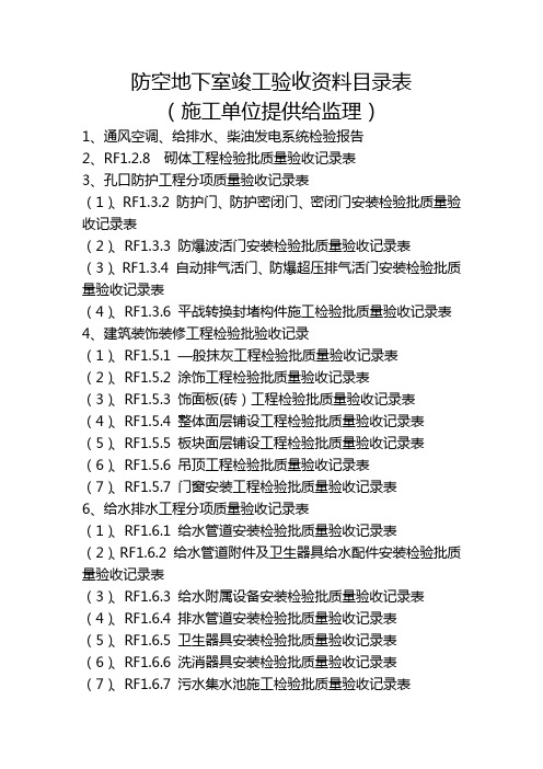 防空地下室竣工验收资料目录表