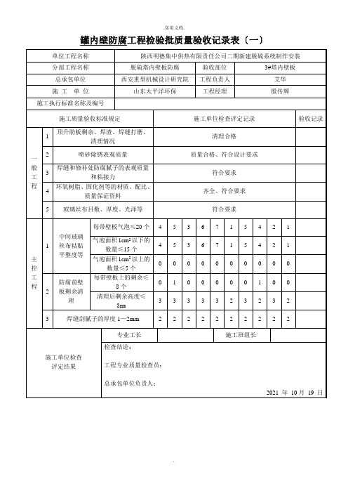 防腐检验批质量检查验收记录表