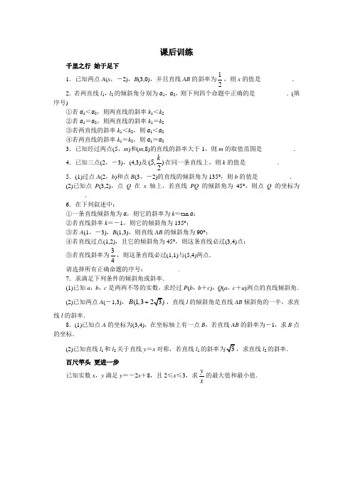 直线的斜率 作业 高中数学 必修二 苏教版 含答案