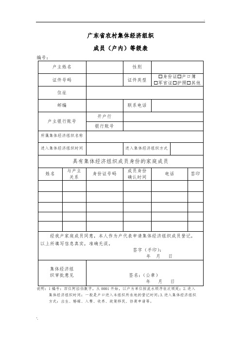 广东省农村集体经济组织成员(户内)登记表