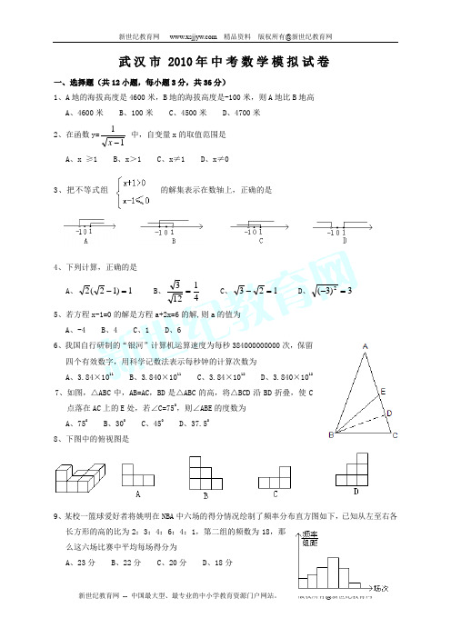 湖北省武汉市2010年中考模拟数学试题11