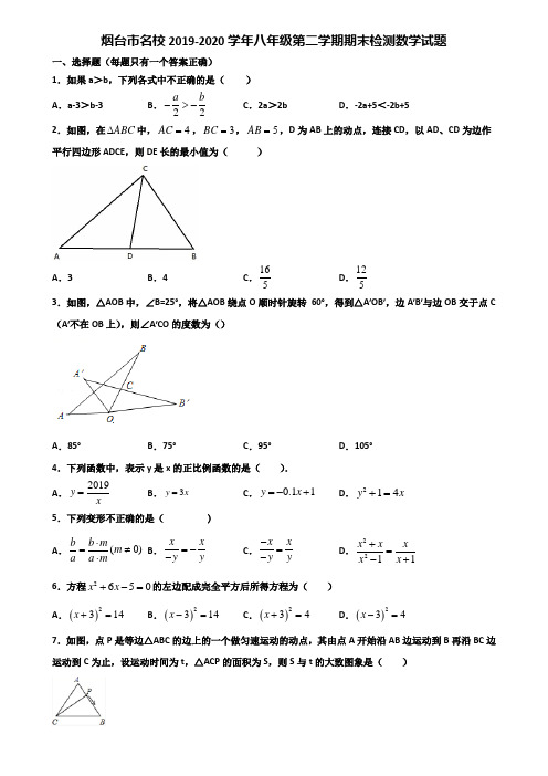 烟台市名校2019-2020学年八年级第二学期期末检测数学试题含解析