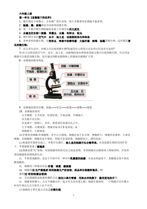 苏教版科学六年级上册知识点