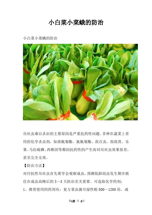 小白菜小菜蛾的防治