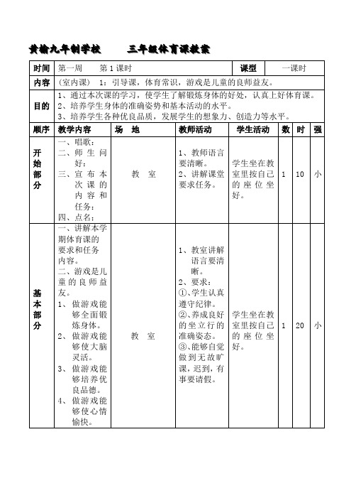 3下体育 (室内课) 1：引导课,体育常识,游戏是儿童的良师益友