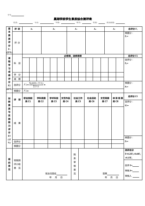 巢湖学院学生素质综合测评表