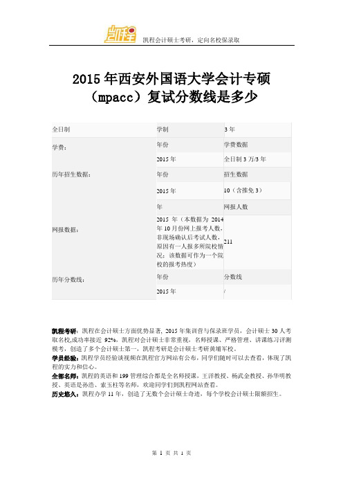 2015年西安外国语大学会计专硕(mpacc)复试分数线是多少