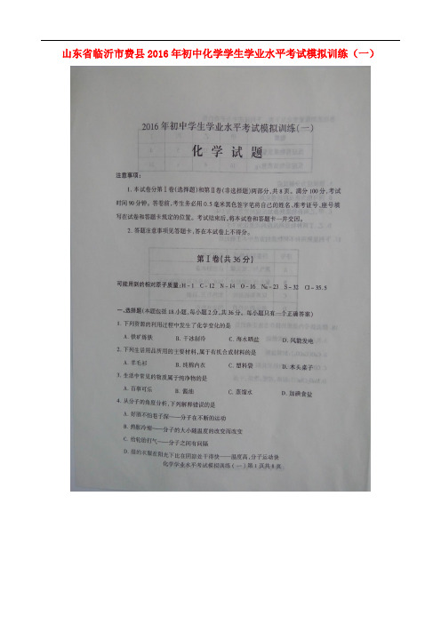山东省临沂市费县初中化学学生学业水平考试模拟训练(