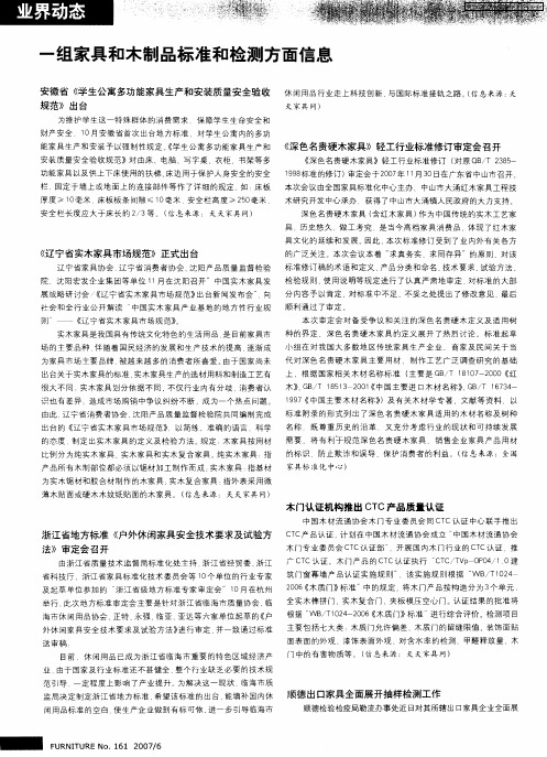 一组家具和木制品标准和检测方面信息