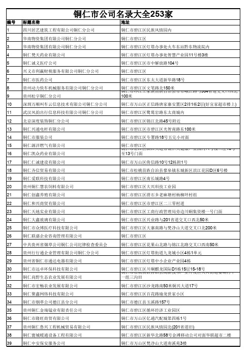 铜仁市公司名录大全253家