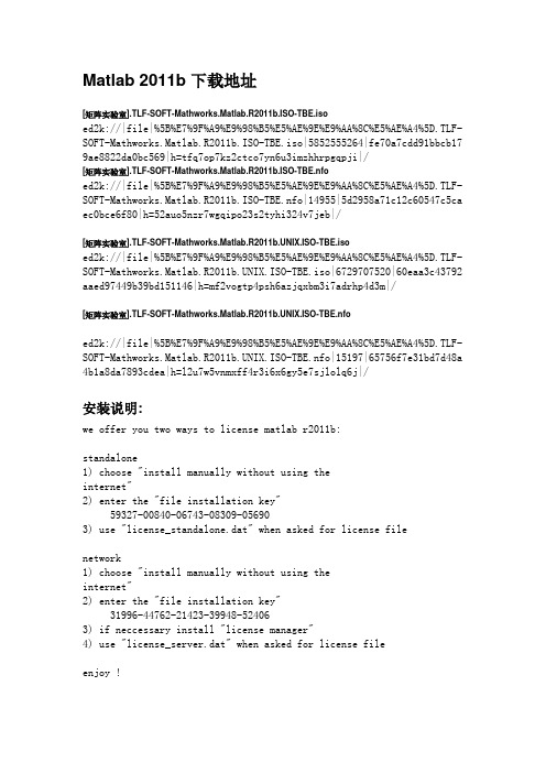 matlab 2011b 下载地址、安装说明、新功能介绍。