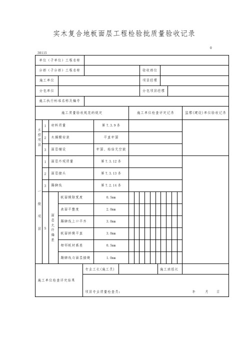 实木复合地板面层工程检验批质量验收记录表