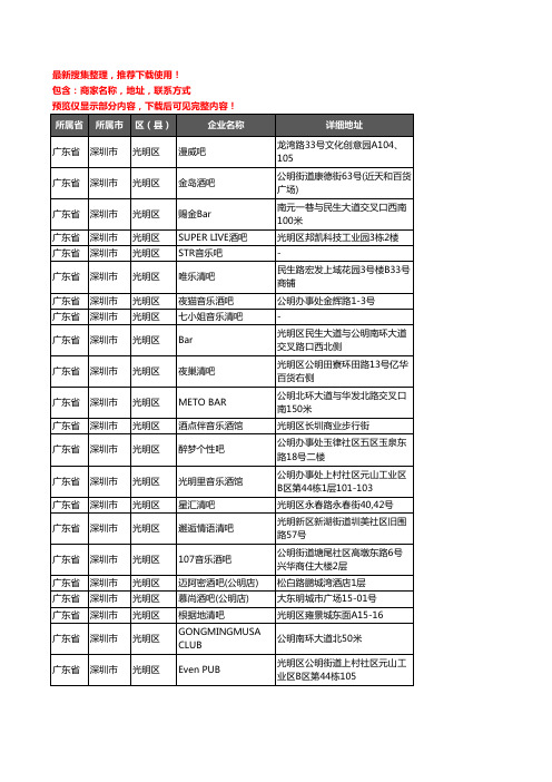 新版广东省深圳市光明区酒吧企业公司商家户名录单联系方式地址大全37家