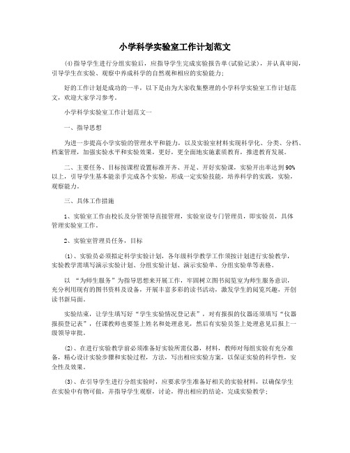 小学科学实验室工作计划范文